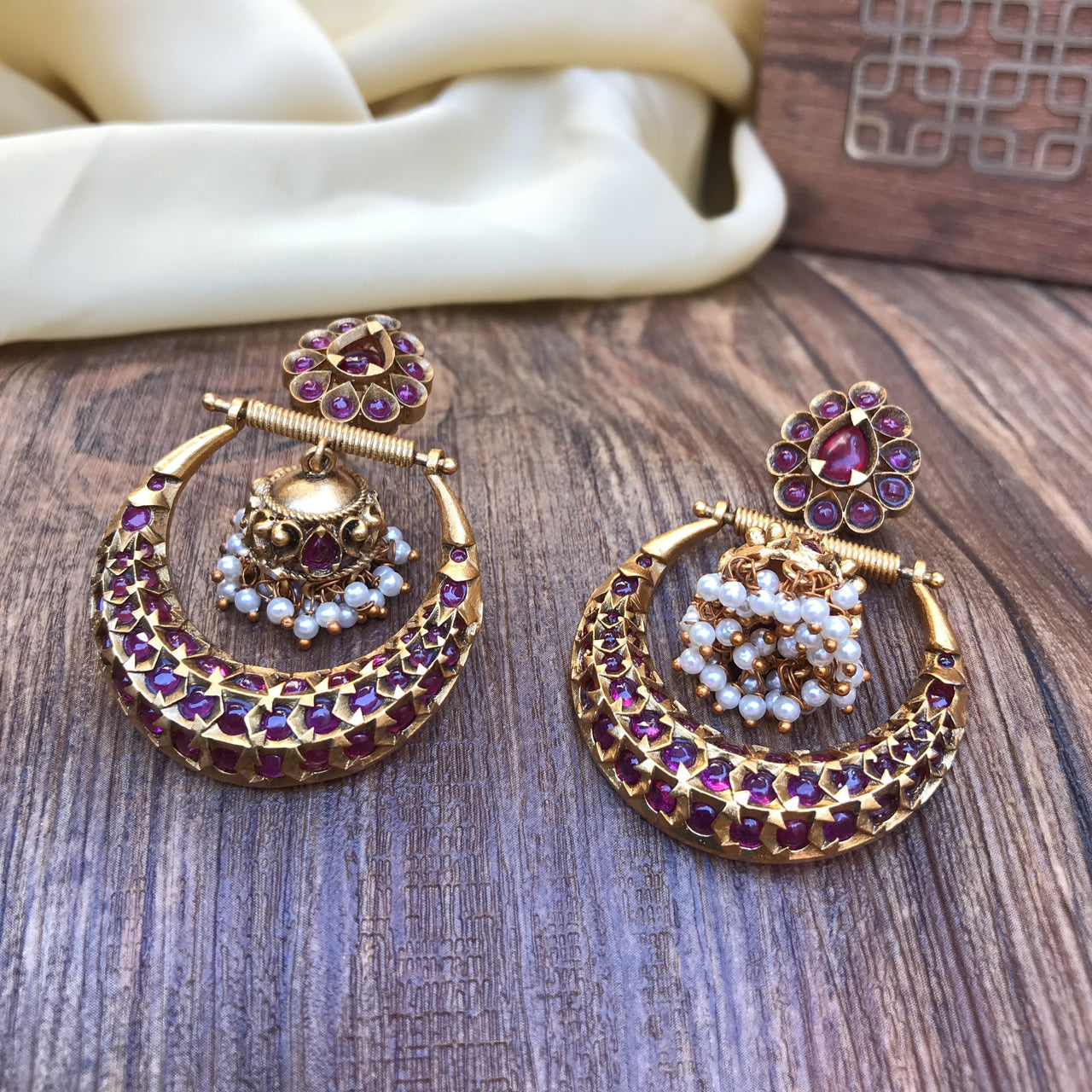 Buy South Indian Gold Traditional Big Earrings for Wedding